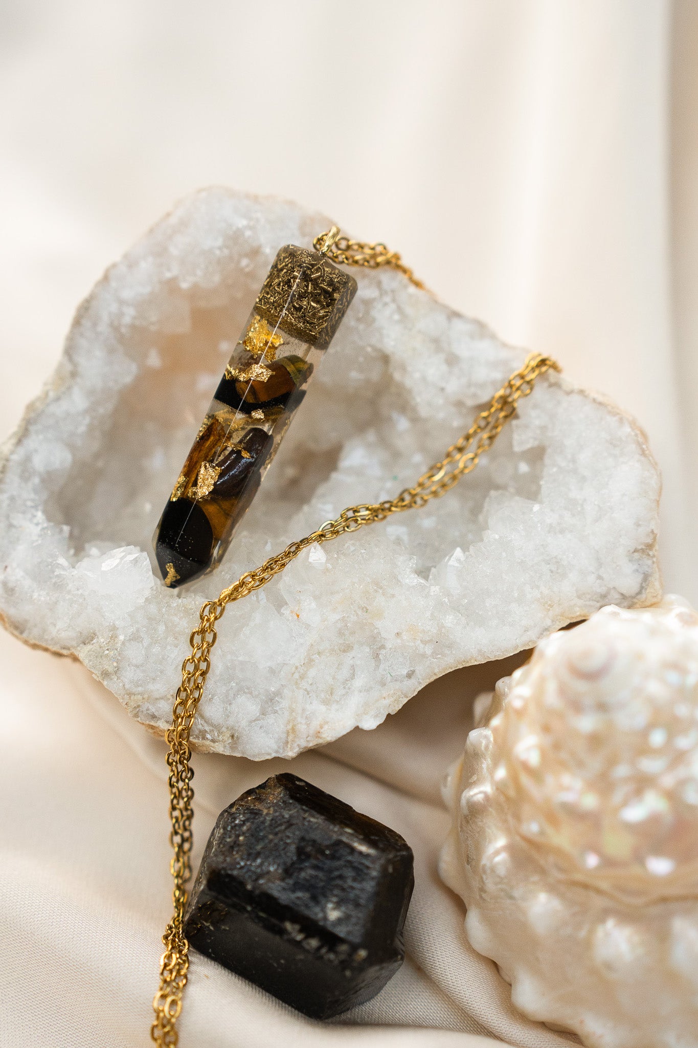 Black Ancient Magick Crystal Healing Pendant For Power, Protection & Prosperity