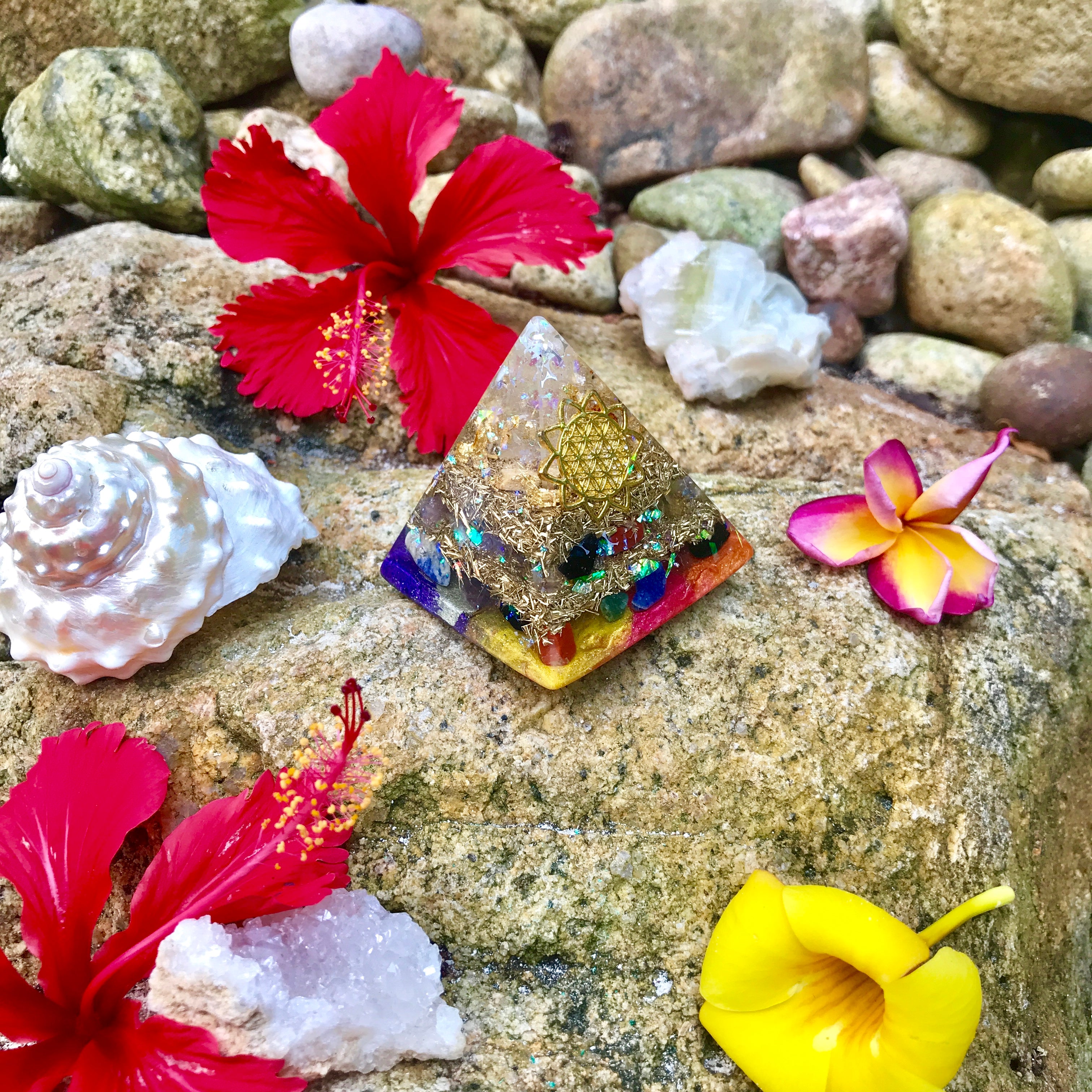 7-Chakra Rainbow Sacred Geometry Healing Orgonite® Orgone Pyramid For Balance, Harmony & Alignment