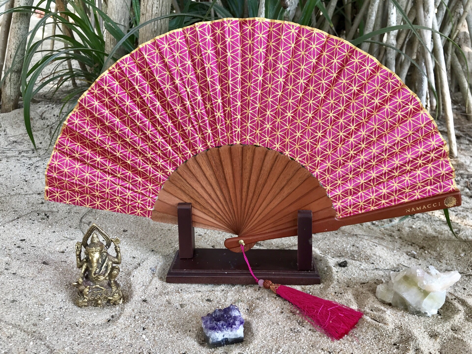 Pink Flower Of Life Sacred Geometry Silk Handfan For Inspiration, Oneness & Creativity